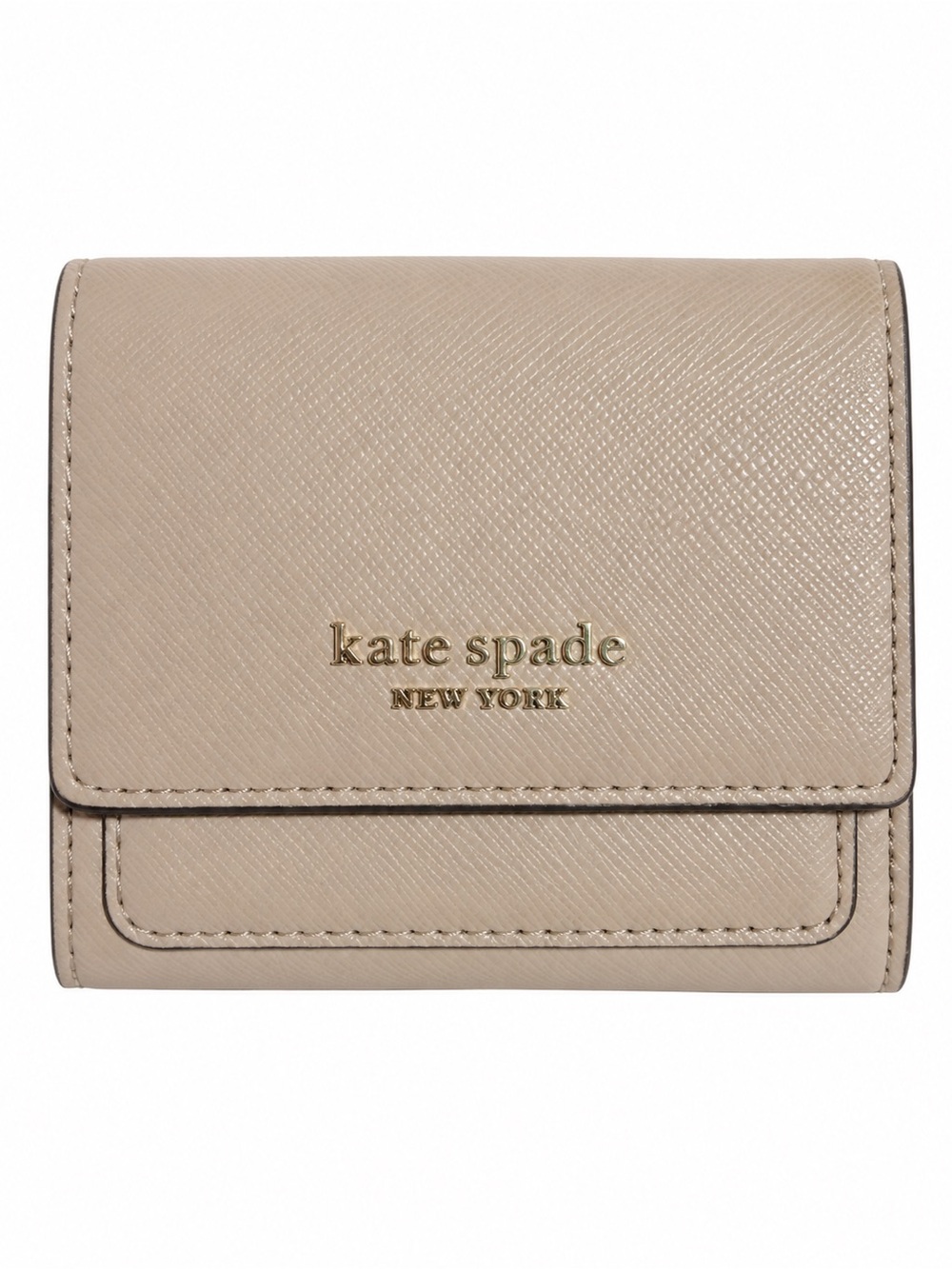 kate spade New York Taupe Textured Compact Wallet with Gold Logo